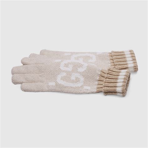 gucci cashmere hat and gloves set|GG cashmere lamé gloves in camel and white .